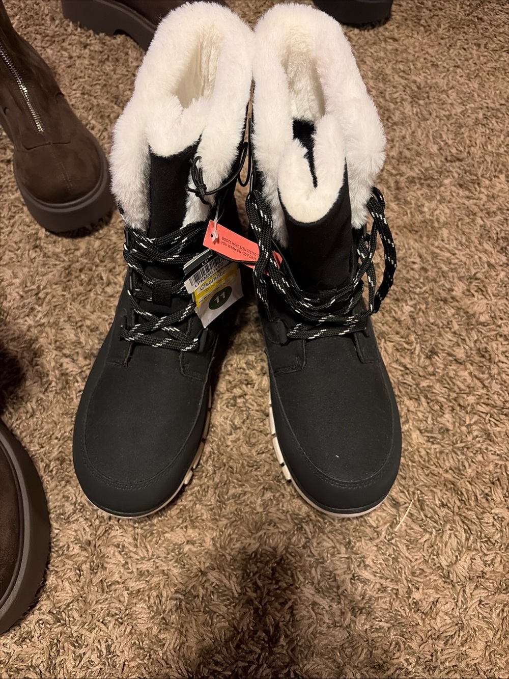 a new day Black Winter Lace-Up Boots with White Faux Fur Collar